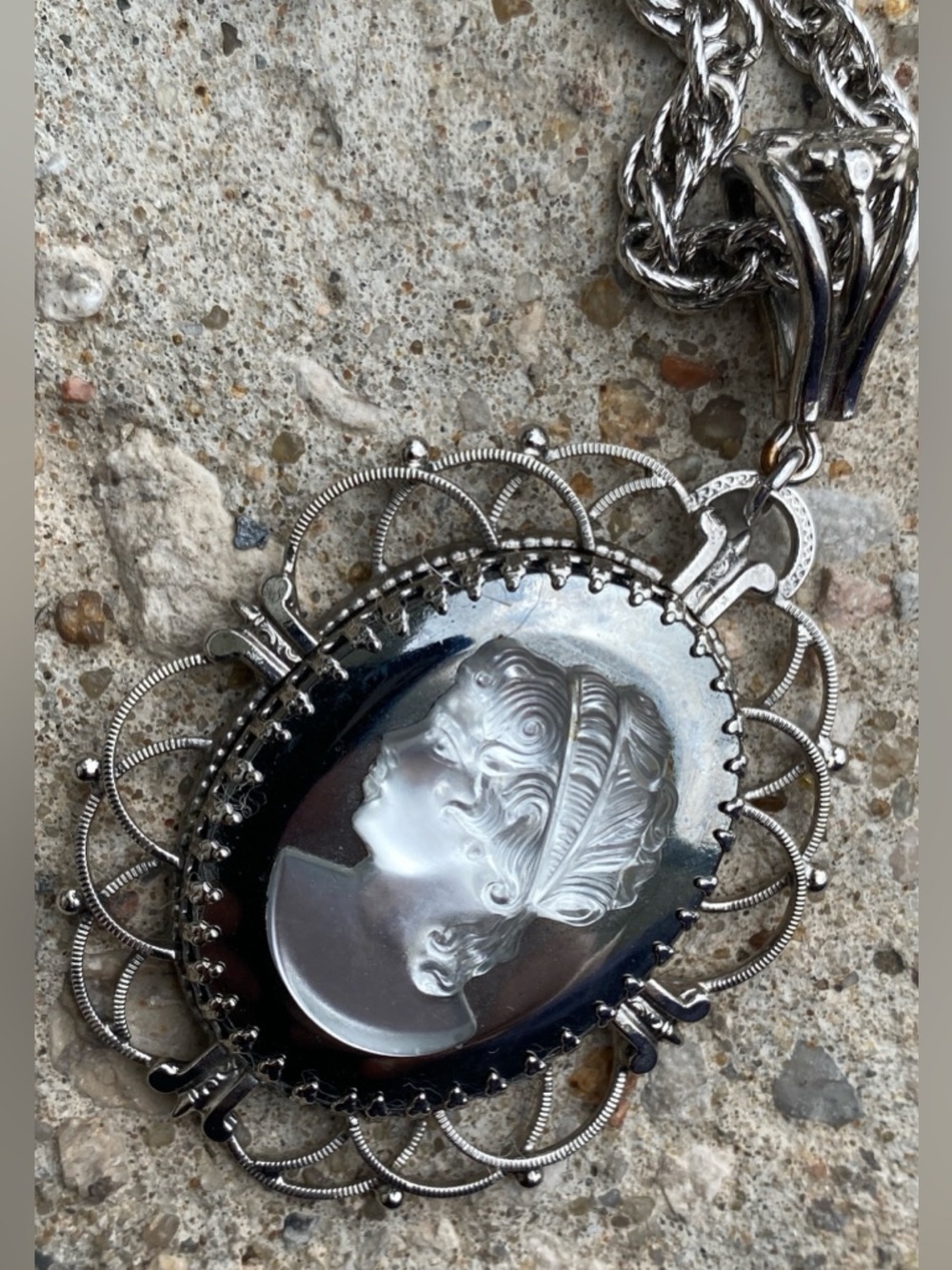 WHITING & DAVIS Glass Etched Cameo Necklace
